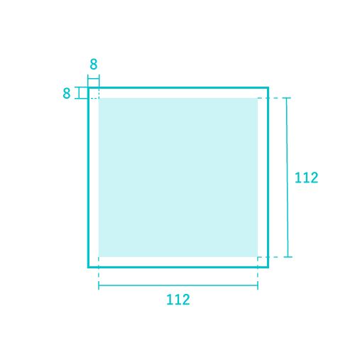アートボードの外枠から上下左右の余白に8px、アイコンを作成するエリアの横幅と縦幅に112pxと記載されている